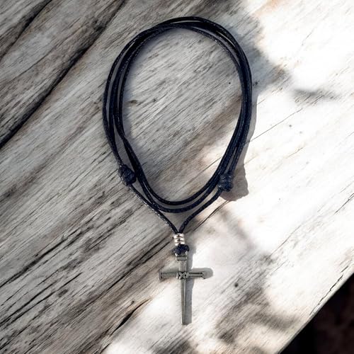 BlueRica Nail & Cross on Adjustable Cord Necklace - style: Black