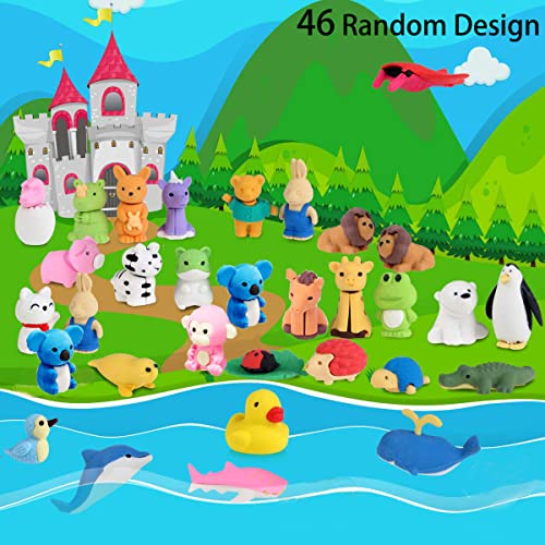 URSKYTOUS 46Pcs Animal Erasers Desk Pets for Kids,Classroom Prizes - style: 46Pcs