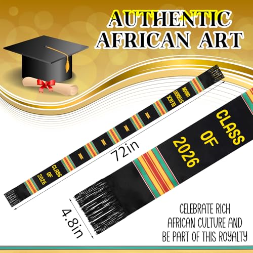 Geyoga Graduation Stole Kente Stole Black Authentic African Art 72" x 4.8" for Adult College Unisex Grads Celebrate - style: Black Student Union