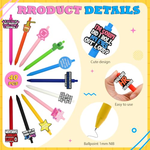 40PCS Funny Pens Black Ink Humorous Phrases Ballpoint Cute Office Supplies - color: Phrase-40P