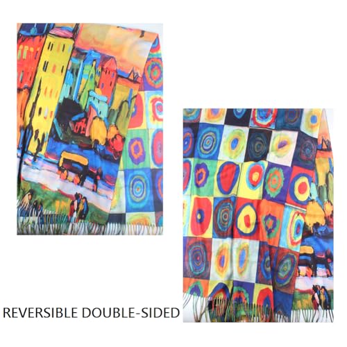 Umjetnost Soft Cashmere Feel Scarf For Women Winter Warm Scarves Large Shawl Wrap Monet Van Gogh Art Print - color: R05 Blue&yellow