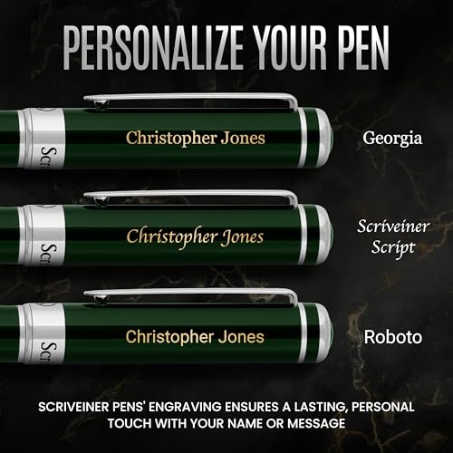 Scriveiner Personalized British Racing Green Rollerball Pen - Stunning Green Lacquer Luxury Pen with Chrome Finish, Schmidt Ink Refill, Engraved Roller Ball Gift Set for Men & Women, Custom Engraving - color: British Racing Green with Chrome (Personalized
