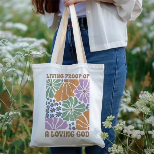 Christian Tote Bag Religious Gifts Canvas Bags for Women Men Shopping Work Gym Picnic Travel - color: Living Proof of a Loving God