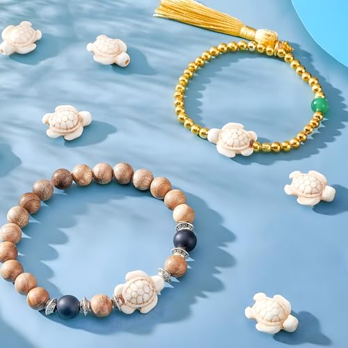 100Pcs White Turquoise Turtle Gemstone Spacer Beads for Jewelry Making - color: White Turtle 14x18mm