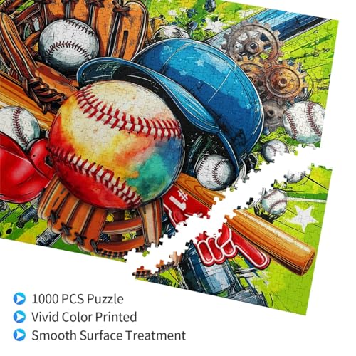 Baseball Jigsaw Puzzles for Adults 1000 Pieces Sports Ball Wooden Puzzle Colorful Graffiti Baseball Puzzle for Family Friends Educational Challenging Activity Fun Game Baseballs Lovers Gifts - color: Baseball, size: 1000PCS