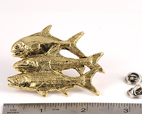 Grand Slam Bonefish Tarpoon Fish Pin, Pewter, Lapel, Hat, Pins, Brooch, Brooches, Jewelry, Gift, Handmade in the USA, 200 Fish Designs Available. S035PRZ - color: Gold Plated