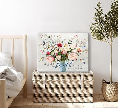 Christian Flower Wall Art Bible Verse Wall Decor Rustic Floral Scripture Canvas Paintings Inspirational Religious Picture Posters Prints Christian Faith Based Gifts for Home & Office Decor 36x24in - size: 36"L x 24"W