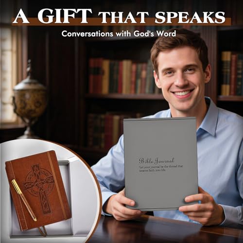 Leather Christian Bible Journal for Men Women, Undated Prayer Journal for Scripture Study & Daily Devotional, Church Notes Notebook, Jesus Religious Faith Gifts for Pastor, Graduation, Baptism (Cross) - color: Cross