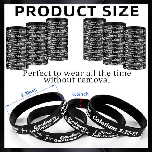 Huquary 48 Pcs Fruit of The Spirit Silicone Bracelets Bulk - color: Black