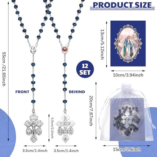 Landical 12 Catholic Rosary Beads, Deep Blue Crystal Beads Rosary