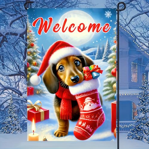 BlissYard Christmas Dachshund Dog Garden Flag 12x18 Inch Polyester - color: Dachshund Dog