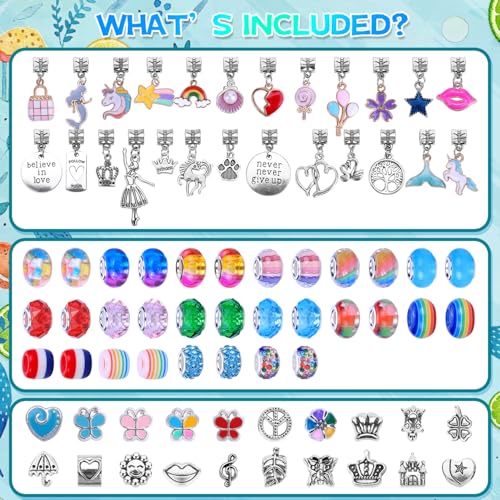 VICTLOV Charm Bracelet Making Kit, DIY Craft for Girls, Unicorn/Mermaid Crafts Gifts Set for Arts and Crafts for Girls Teens Ages 5-12 - color: Aqua 95 Pieces