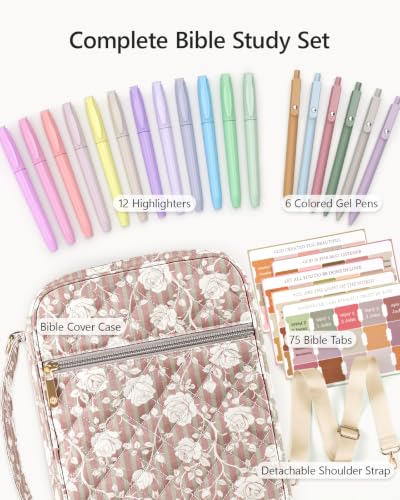 BellaHold Bible Cover Case with Shoulder Strap, Large Bible Bags for Women - color: Vintage Rose Stripe
