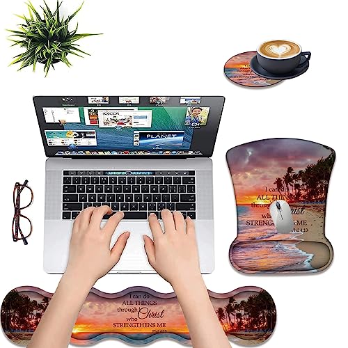 3 in 1 Keyboard Wrist Rest + Mouse Pad and Coaster, Ergonomic Gel Mouse Pad and Keyboard Pad Set, Comfortable Lightweight for Easy Typing Pain Relie, Sunset Beach - color: Sunset Beach