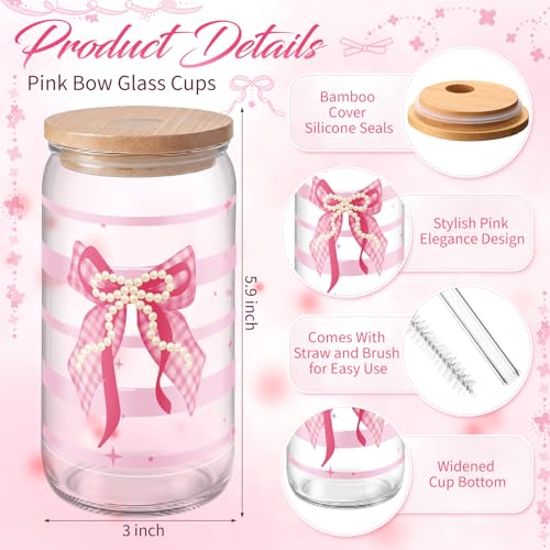 Skylety 36 Pcs Coquette Party Favors Pink Bow Glass Cups Gifts - style: Pink Bow