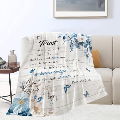 Christian Blanket Soft Warm Bible Verse Scriptures Fleece Throw Blanket Christian Gifts for Women Cozy Plush Fluffy Religious Trust in Lord Lightweight Flannel Gifts Blankets for Kids Adults 50"X40"