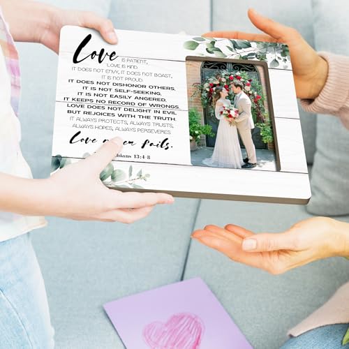 Religious Scripture Picture Frame, Christian Wedding Gifts, Love Never Fails, Love Never Fails 1 Corinthians 13:4-8 Picture Frames, 4x6 Inch Photo