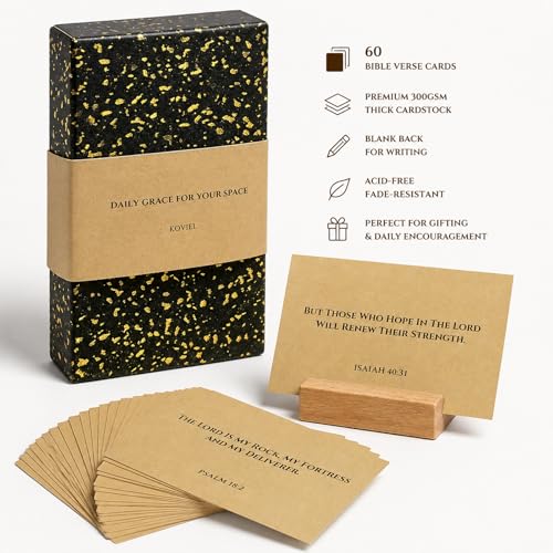 60 Bible Verse Cards with Wooden Stand - Minimalist Scripture & Affirmation Cards in Gift Box - Daily Encouragement & Prayer Cards for Men & Women - Christian Devotional Gift for Bible Study (2.15x3.35in) - color: KRAFT PAPER TEXTURE