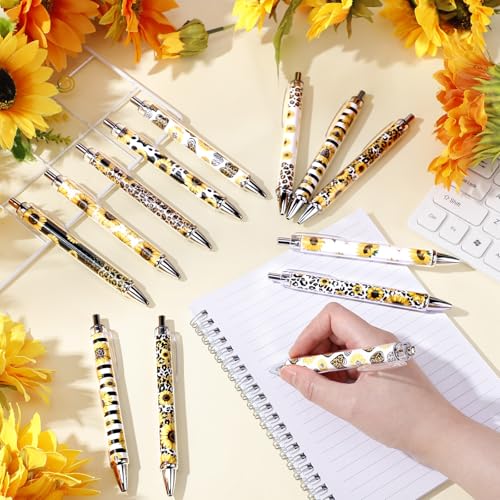Sayglossy 50 Pcs Sunflower Flower Pens Bulk Retractable 1mm Black Ink - style: Sunflower