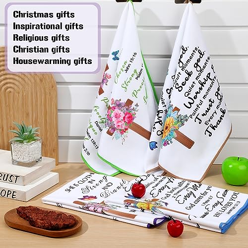 Rtteri 4 Pcs Christian Kitchen Dish Towels Hymn Tea Towels with Scripture Bible Verse Prayers Religious Gifts for Church Women Mom Grandma Christmas Housewarming Decor
