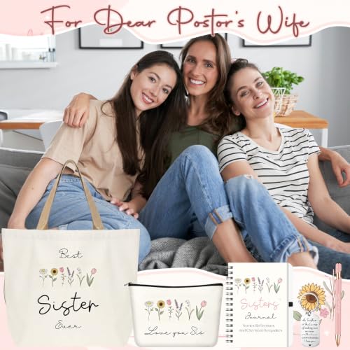 Kinlop 5 Pcs Best Sister Gift Set for Women Canvas Tote Bag Notebook Pen - color: Pink, style: Best Sister