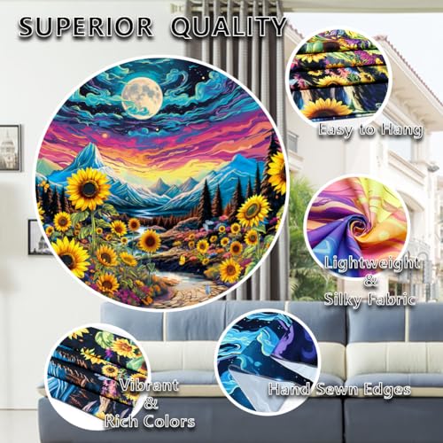 Dermijer Blacklight Moon Sunflower Tapestry Starry Night Mountian UV Reactive Wall Hanging Tapestries Galaxy Space Nature Landscape Tapestry for Home Decor 90.2L x 70.8W - size: 92.5"L x 70.8"W