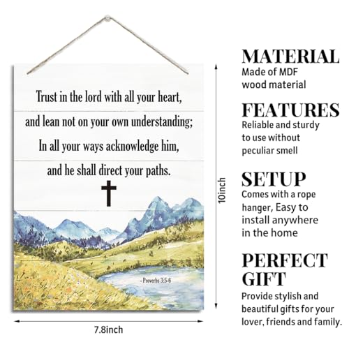 Christian Decor, Rustic Hanging Wood Plaque Sign, Bible Verses Wall Decor, Christian Sign Plaque Artwork, Home Wall Decoration, Proverbs 3:5-6 Sign - Trust In the Lord with All Your Heart - color: Proverbs 3:5-6