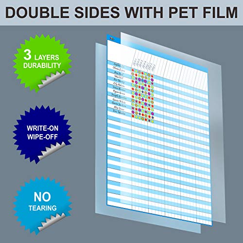 12 Pack Multi-Color Dry Erase Incentive Chart/Chore/Responsibility/School Attendance/Homework Progress Tracking Chart with 2112 Reward Star Stickers, (17" x 22.5") - size: 17" x 22.5", style: 12 Pack + Stickers