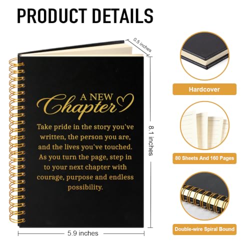 A New Chapter Hardcover Spiral Notebook, Funny 160 Pages Journal Lined Notebook for Colleague, Going Away New Beginning Gifts for Family Friend, Retirement Farewell Gifts for Coworker Boss - color: Black113