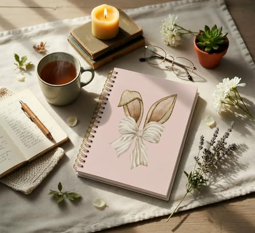 KDHTY Bunny Notebook Coquette Gifts for Bunny Lovers Journaling Notebooks,Cute Bunny Rabbit Spiral Hardcover Notebooks Cute Office Supplies for Women,Aesthetic Notebook College School Supplies for Girls,5.5 x 8.3 - color: easter