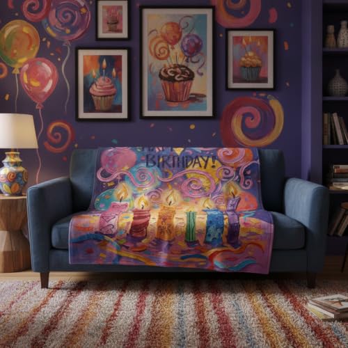 Happy Birthday Throw Blanket 50x60 Inch Colorful Birthday Candles Vibrant Soft Cozy Birthday Gift for Women Kids - color: Happy Birthday 5