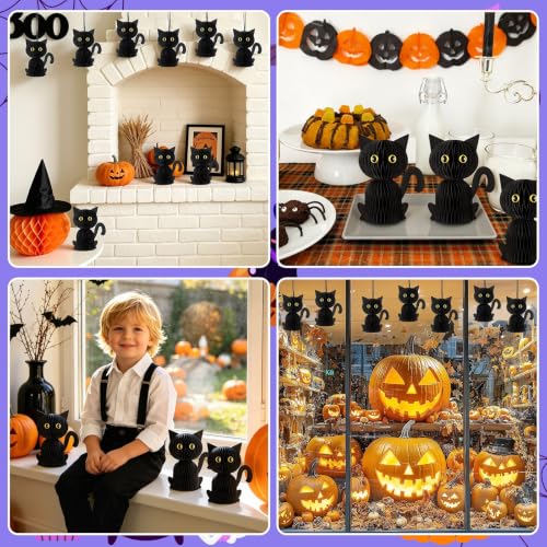 6 Pcs Black Cat Halloween Decoration,Paper Honeycomb Centerpieces - style: Black Cat Style