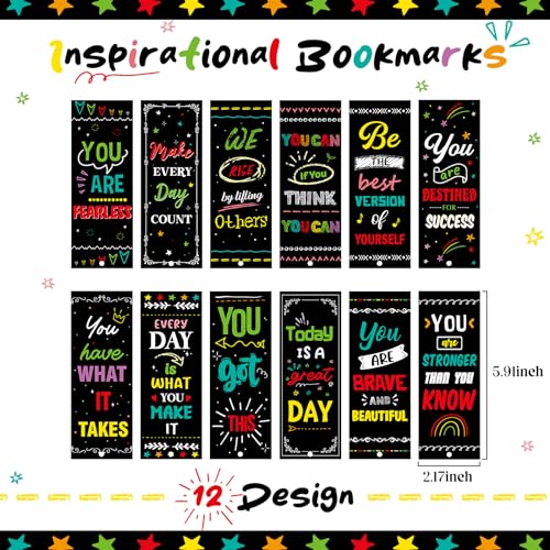 Outus 12 Pack Inspirational Quote Bookmarks with Colorful Tassels, Positive Motivational Sayings Page Markers, Bulk Encouragement Book Marks Back to School Classroom Reward Favors Gifts for Students - style: Inspirational
