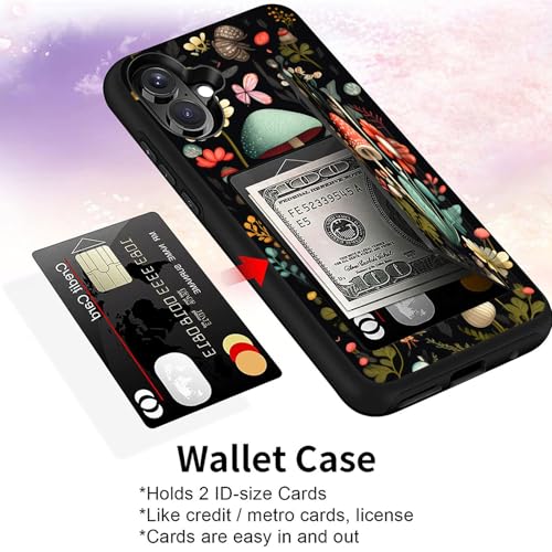 for iPhone 17 Case,Wallet Case Credit Card Holder Dual Layer Hybrid Shockproof PC + TPU Case Cover for iPhone 17 6.3" 2025,Mushroom Forest - color: Mushroom Forest, size: iPhone 17 6.3"