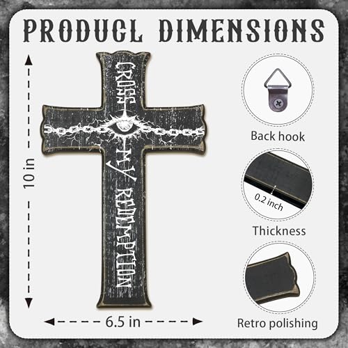 6.5'' X 10" Cross Wall Decor - Cross My Redemption - Vintage Style, With Hooks On The Back. Suitable For Farm Houses, Homes, Easter Decorations, And Also Makes A Great Holiday Gift. (1 Pcs) - A03 - color: Cross My Redemption