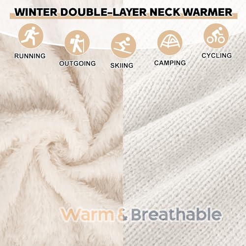 Chalier Infinity Scarf Neck Warmer, Fleece Lined Winter Scarves - color: B-white