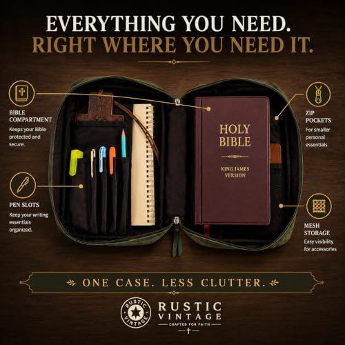 11 x 8 inch Genuine Leather Bible Cover for Men & Bible Case Women Organizer with Handle & Pocket Pen Holder Christian Religious Gift Cross Bookmark Bible Carrying Bag for Church Green - color: Green