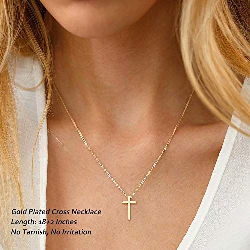 M MOOHAM Cross Necklace for Women Girls, Dainty 14K Gold Plated Cross Pendant Necklace Sideways Cross Choker Layered Necklaces for Women Girls - color: Cross Gold 0.51"×0.91"