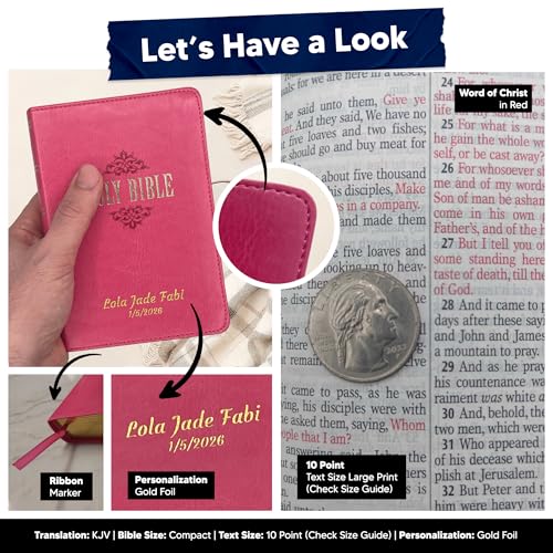 Personalized KJV Large Print Bible for Women, Name Engraved, Small Compact