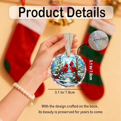 Cardinal Christmas Ornaments - Stained Glass Red Bird Ornaments for Christmas Tree, Red Cardinal Gifts for Women, Birds Lover Gift - color: Blgs004
