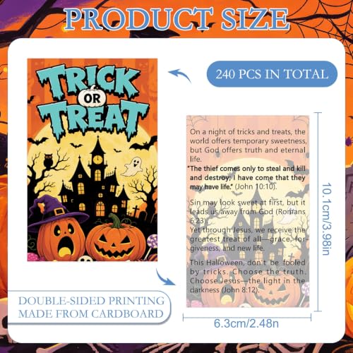 Halloween Gospel Tract Card - 240 Pcs Trick or Treat Salvation Cards Ghost Pumpkin Pocket Holy Postcards Christian Religious Bible Verse Bookmark for Women Men Party Sunday School Church Gift - color: Halloween