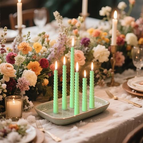 8 Pack 10 Inch Sage-Green Spiral Taper Candle Set, 7/8 Inch Unscented Driples Candlesticks for Spring Home Decoration, 6-7 Hours Burn - color: Sage green