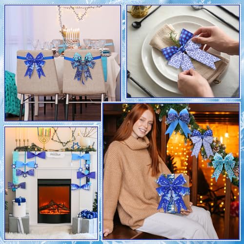 12 Rolls 60 Yard Hanukkah Wired Ribbon for Wreath Craft Bow - style: Hanukkah