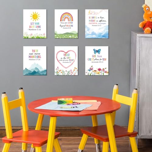 HOURIA Framed Kids Rainbow Religious Christian Wall Art (6pcs,8“X10” - color: Bible wall art, size: 8X10inches