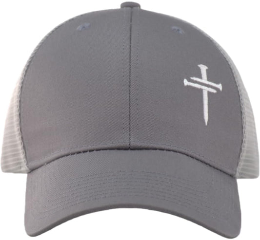 TSSGBL Christian Jesus Cross Hat- OSFM & XXL Big Head Fit, 3 Nails Faith Adjustable Mesh Trucker Cap, Ideal Gifts - color: Grey, size: XX-Large