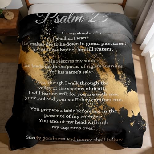Psalm 23 Throw Blanket Religious Bible Verse Inspirational Scripture Super Soft Warm Cozy Flannel Blanket for Couch Bed Sofa Office Christian Home Decor Gift 59"x86" - color: Grey, size: 59in x 86in