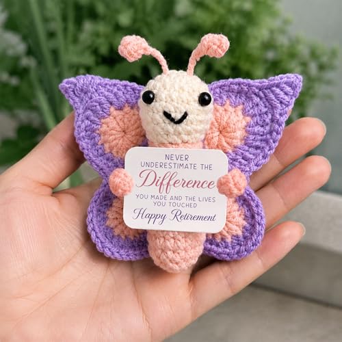 Retirement Gift for Woman 2026 - Happy Retirement Party Decorations for Women - Farewell Retired Gifts for Friends, Boss, Coworkers - Never Underestimate The Difference Positive Crochet Butterfly - color: Style 6