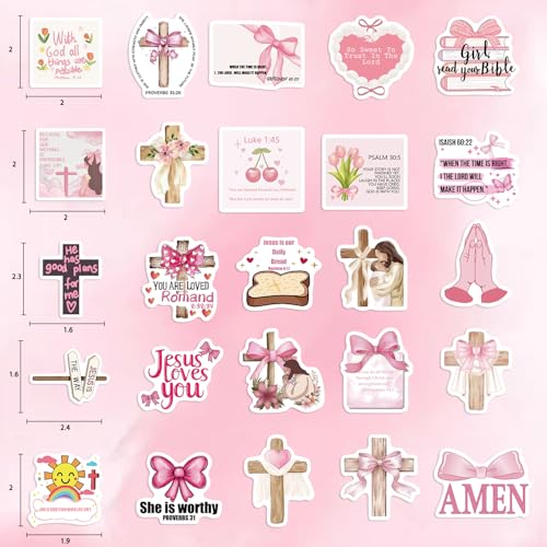 60PCS Pink Watercolor Bible Stickers - Delicate Christian Journaling Decals, Waterproof Faith Stickers for Women's Laptops, Water Bottles & Prayer Journals (Floral Scripture Gifts) - color: Pink Bible