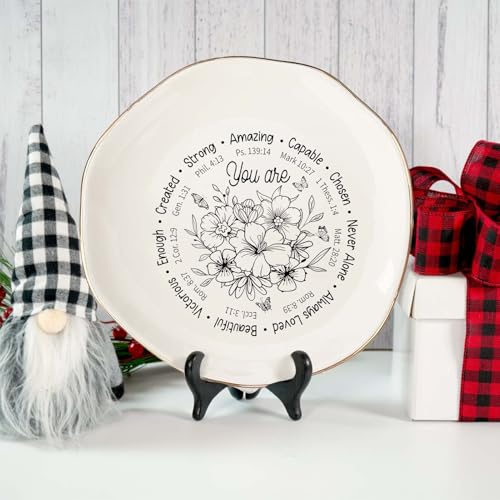 God Says You Are AmazingRing Dish – Christian Ceramic Jewelry Tray for Women, Inspirational Bible Verse Trinket Holder Gift for Her, Religious Baptism Gift - color: You Are Amazing