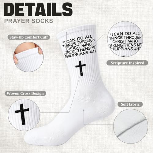 3 Pairs Christian Socks,Novelty Christian Easter Basket Stuffing - color: Philippians 4:13 - White